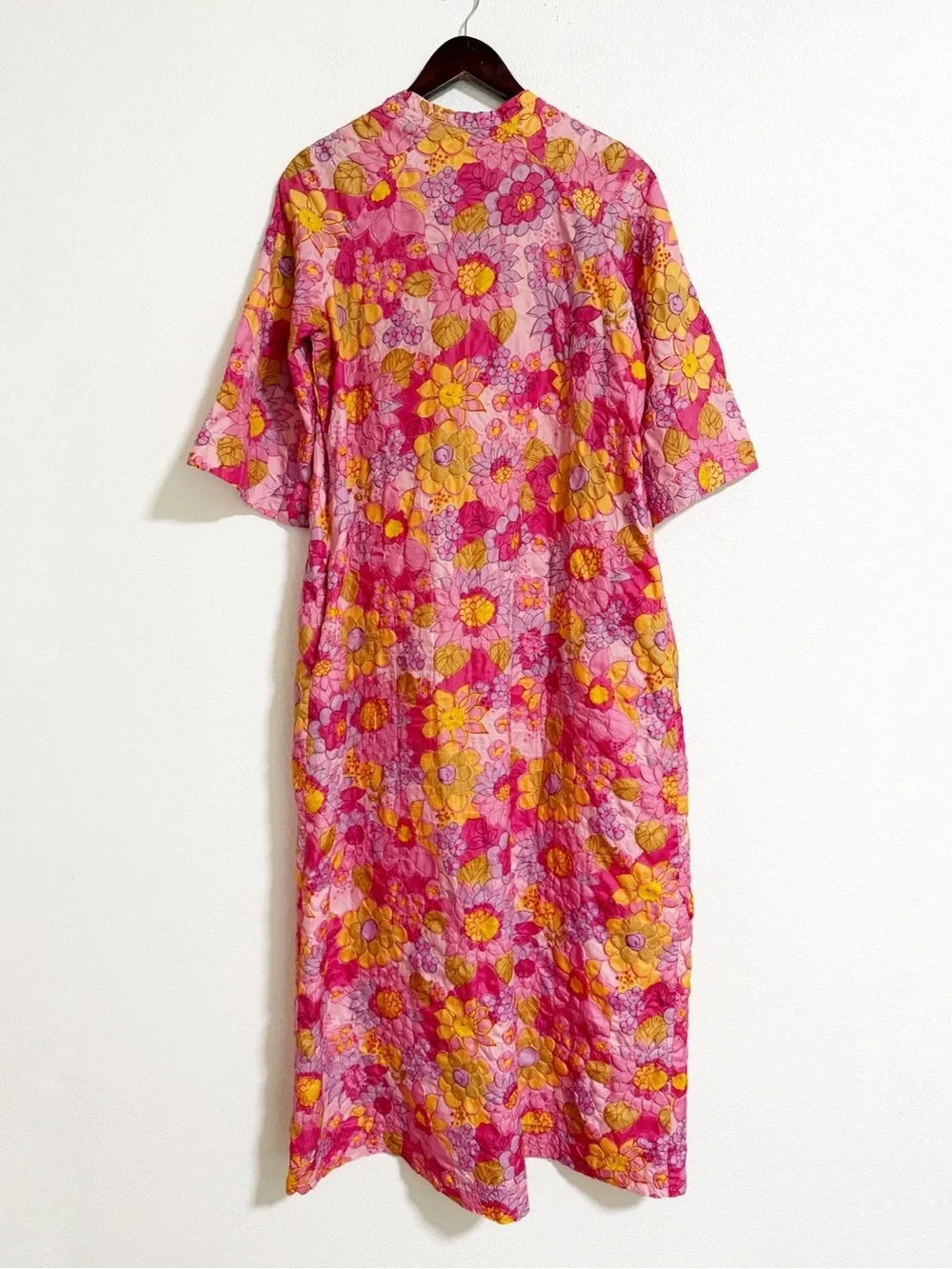 Vintage 60s Millay Floral Retro Mod Robe Housecoat Pink Size S